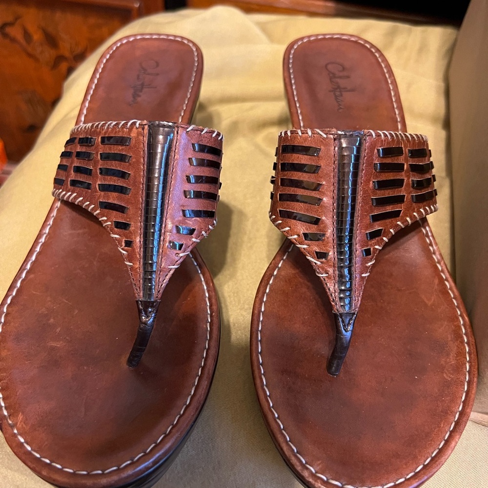 Cole Haan Brown Leather Thong Sandals 8 1/2B